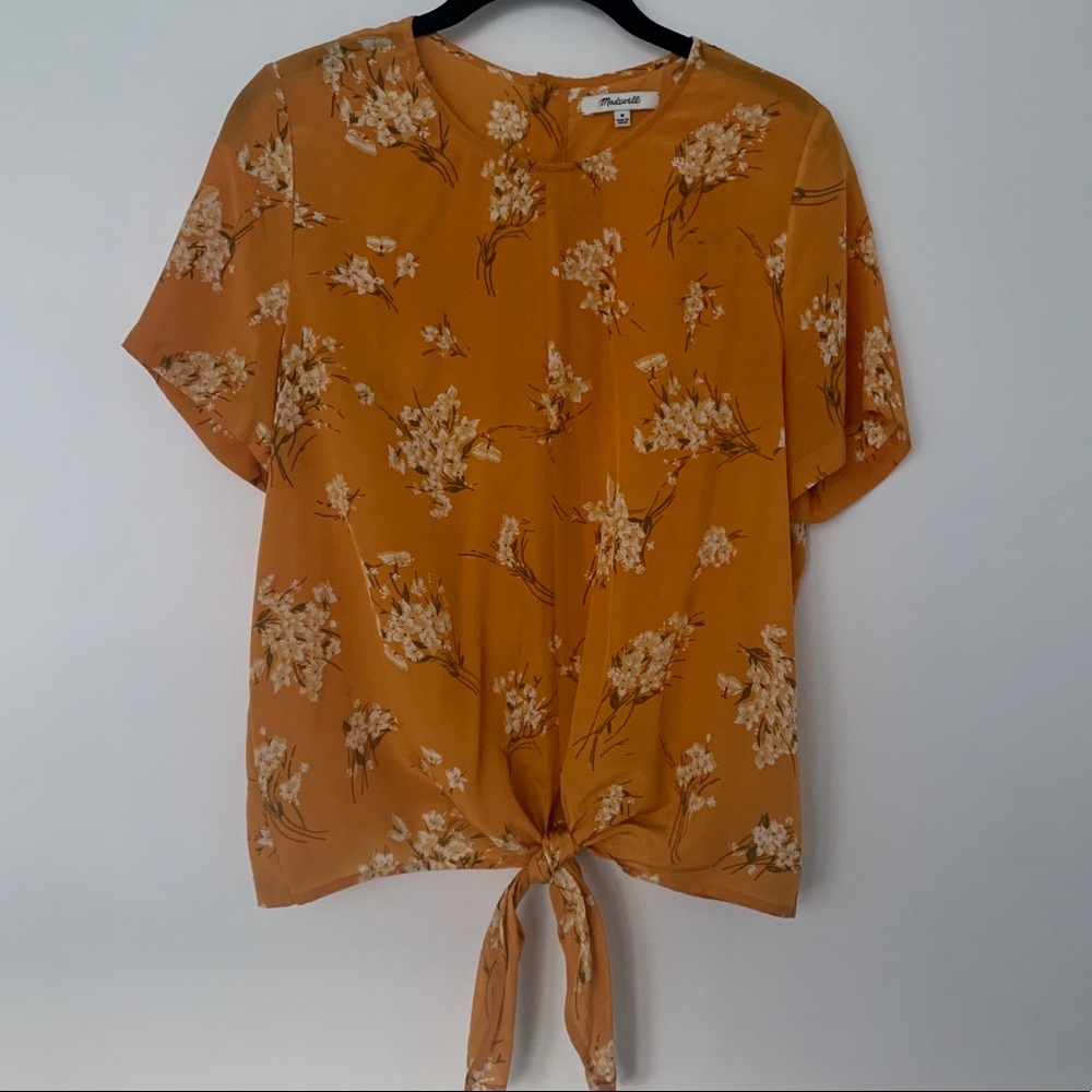 Madewell Floral Silk Tie Front Blouse